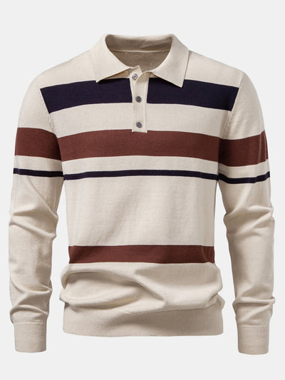 Adolfo® | Long Sleeve Stripe Knit Polo Shirt