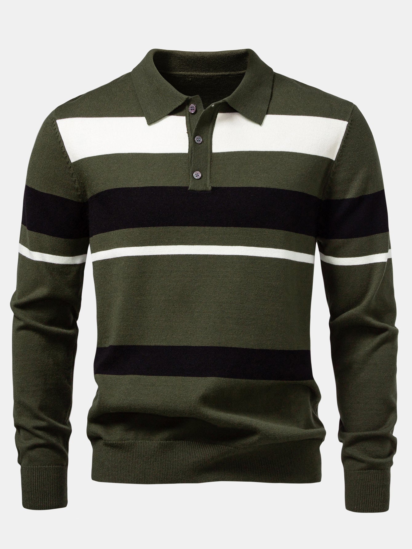 Adolfo® | Long Sleeve Stripe Knit Polo Shirt