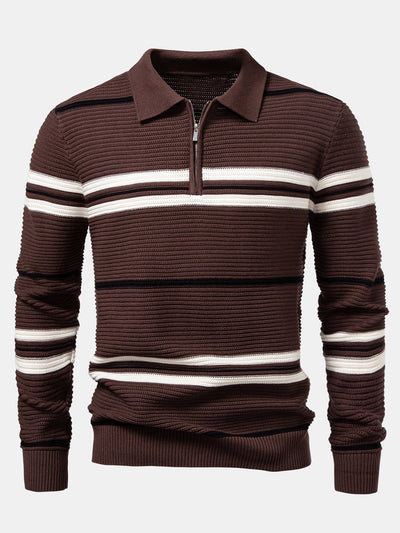 Albano® | Striped Textured Zip Knit Polo Shirt