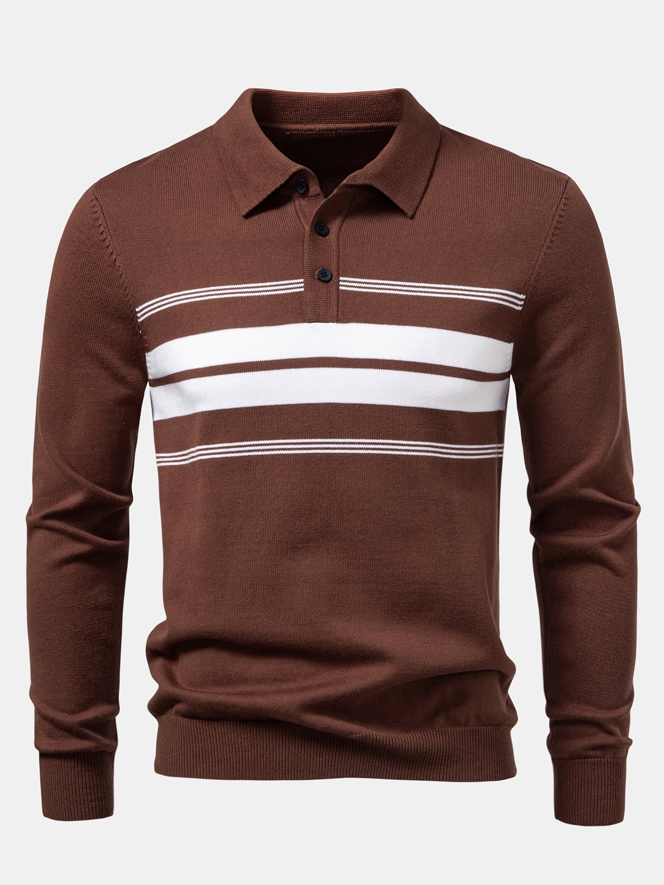 Alfonso® | Long Sleeve Stripe Knit Polo Shirt