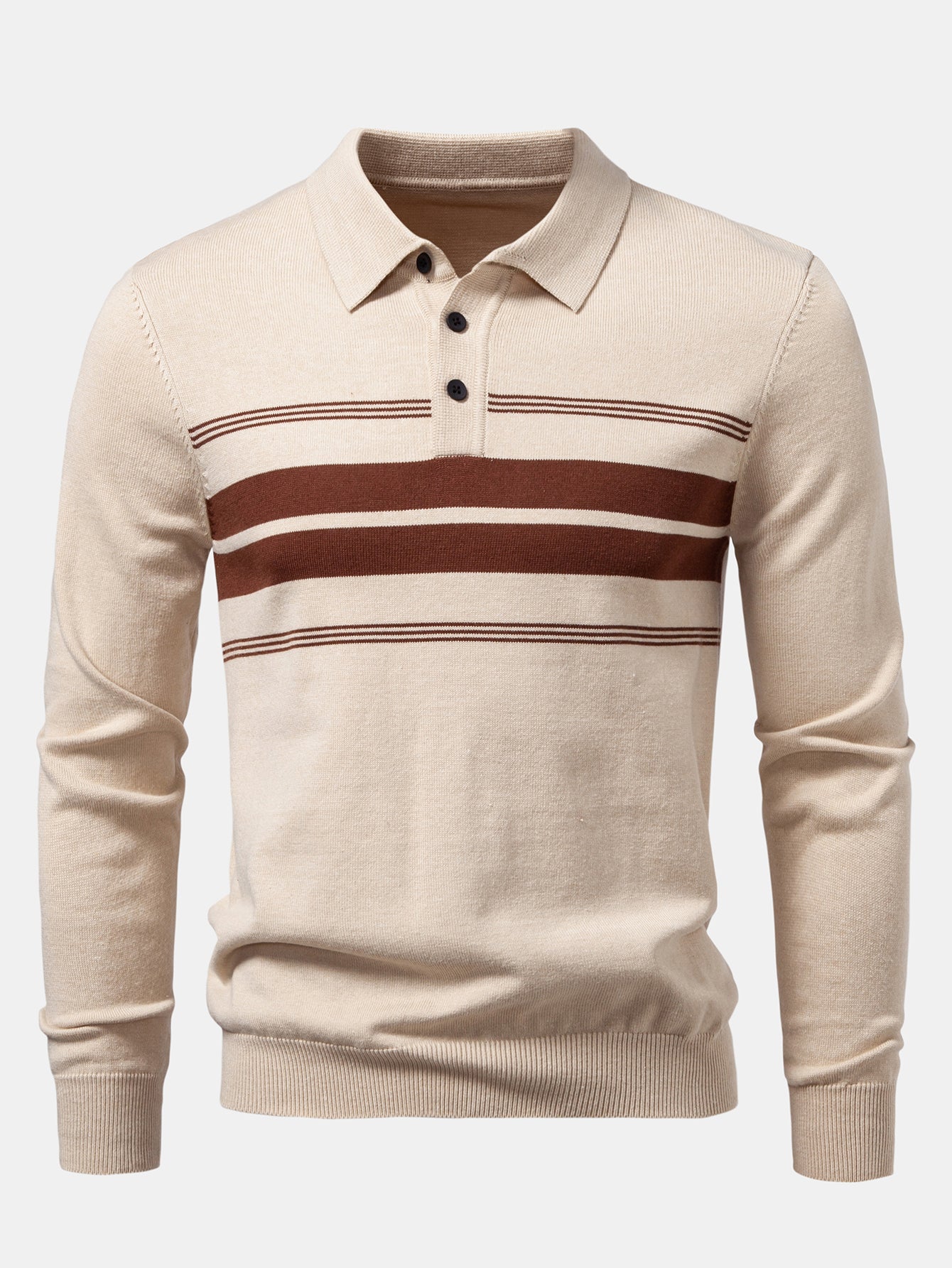 Alfonso® | Long Sleeve Stripe Knit Polo Shirt