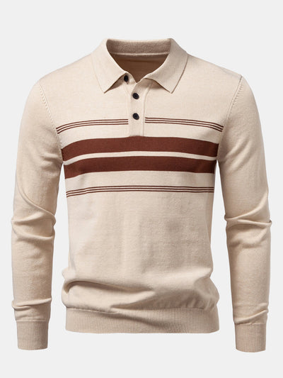Alfonso® | Long Sleeve Stripe Knit Polo Shirt