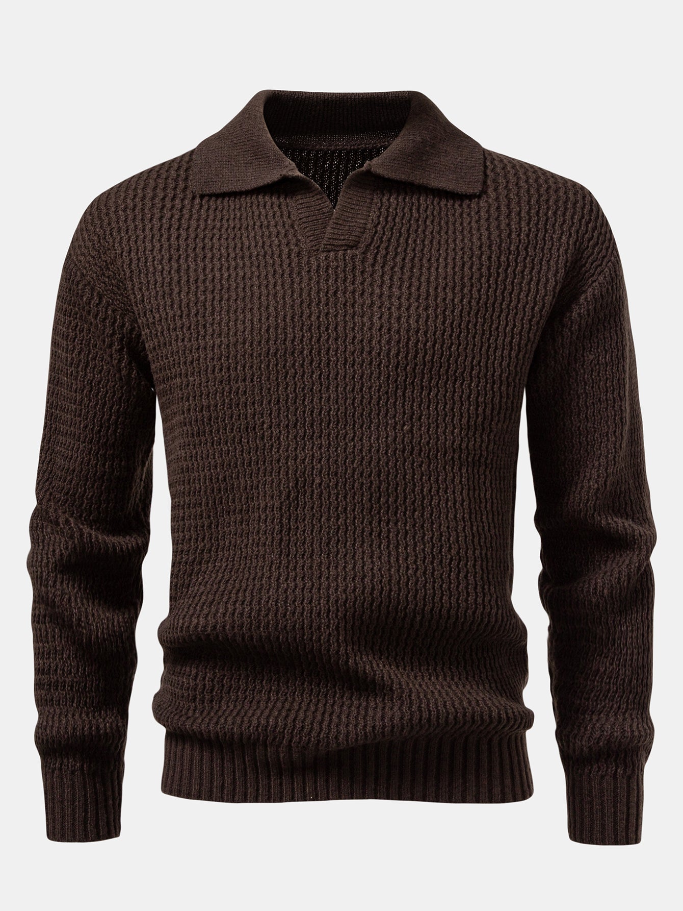 Ademar® | Long Sleeve Wave Jacquard Knit V Neck Polo Shirt