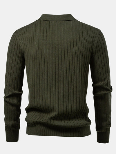 Amalio® | Long Sleeve Ribbed Knit Johnny Collar Polo Shirt