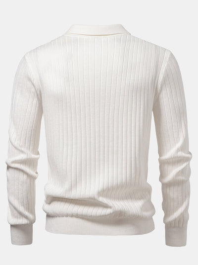 Amalio® | Long Sleeve Ribbed Knit Johnny Collar Polo Shirt