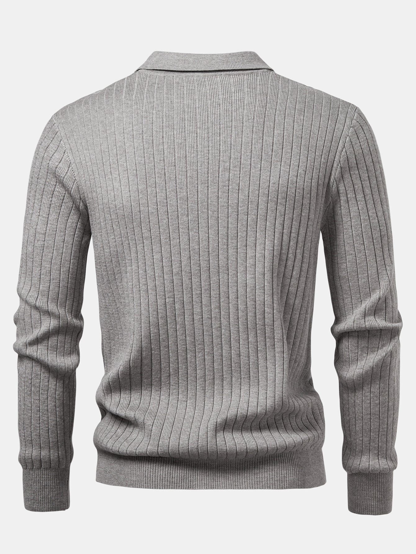 Amalio® | Long Sleeve Ribbed Knit Johnny Collar Polo Shirt