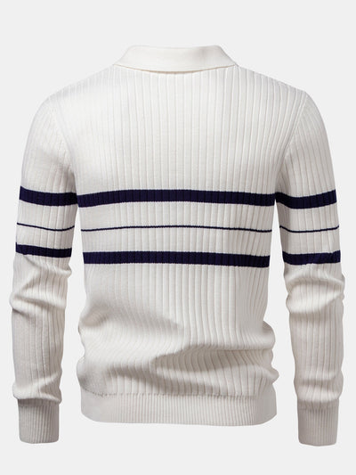 Aldemir® | Stripe Zip Knit Ribbed Polo Shirt