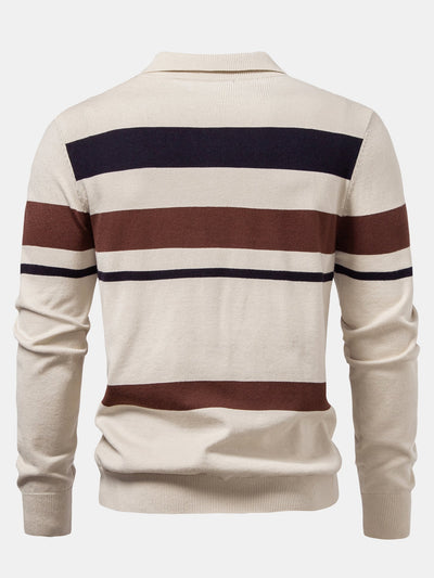 Adolfo® | Long Sleeve Stripe Knit Polo Shirt