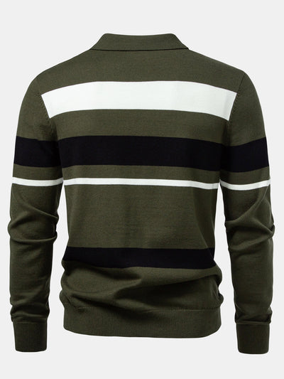 Adolfo® | Long Sleeve Stripe Knit Polo Shirt