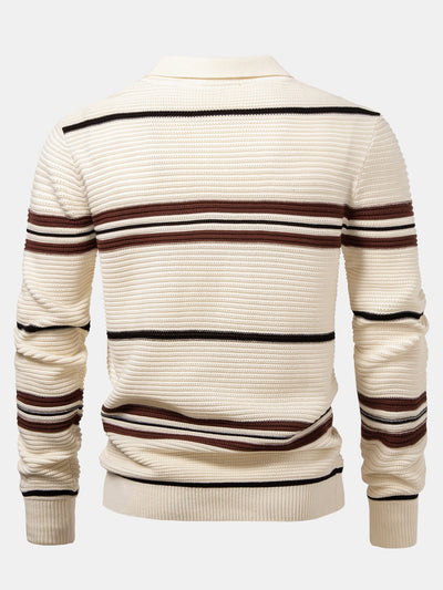 Albano® | Striped Textured Zip Knit Polo Shirt