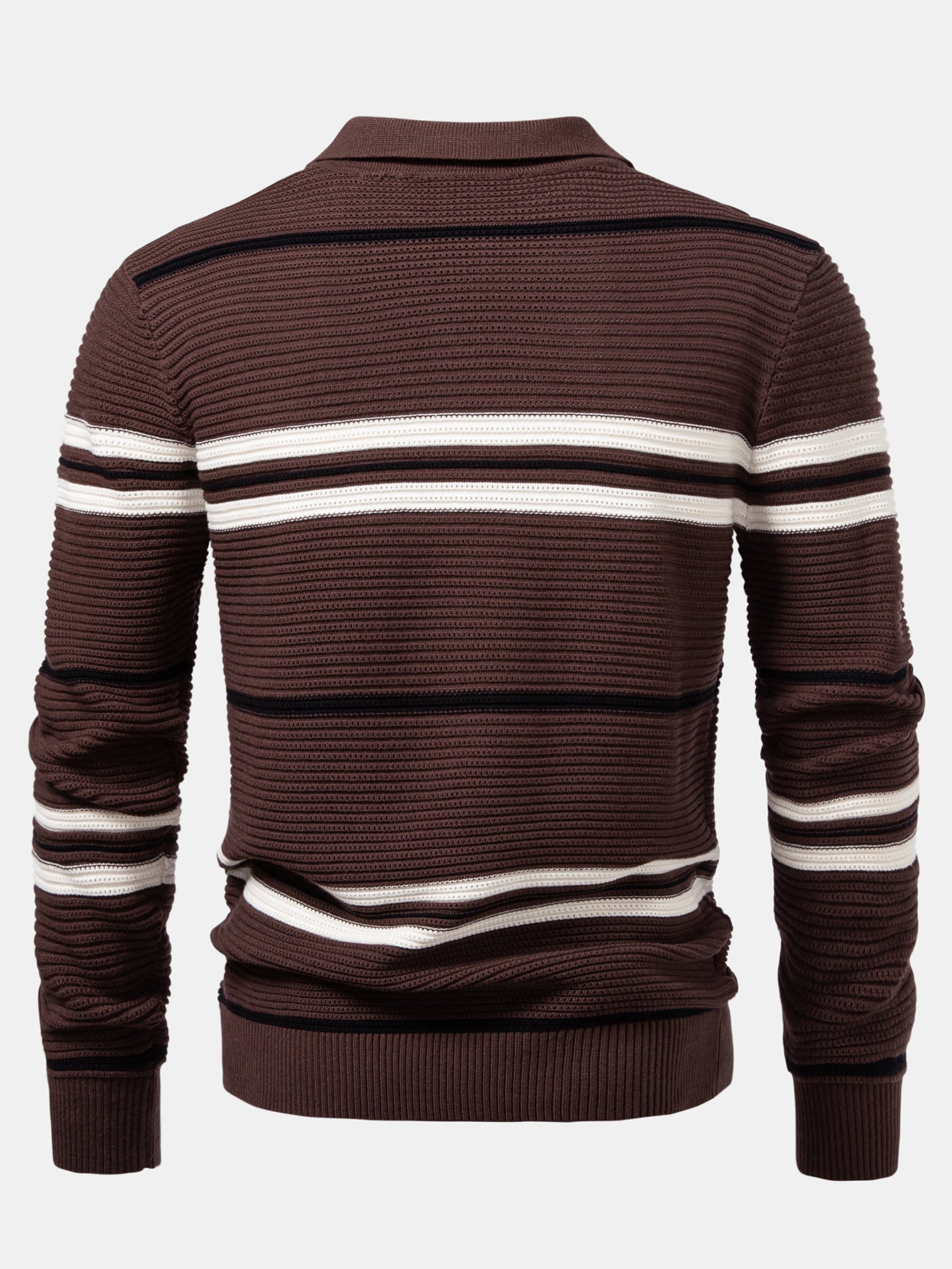 Albano® | Striped Textured Zip Knit Polo Shirt