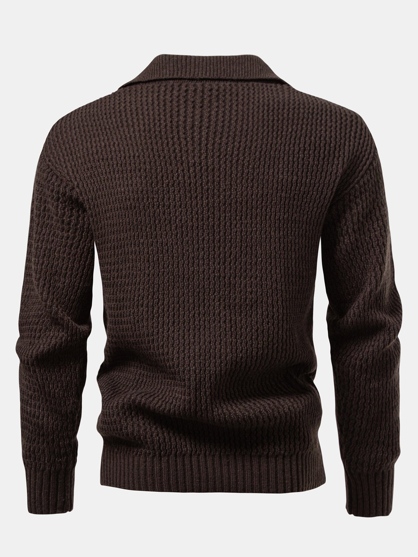 Ademar® | Long Sleeve Wave Jacquard Knit V Neck Polo Shirt
