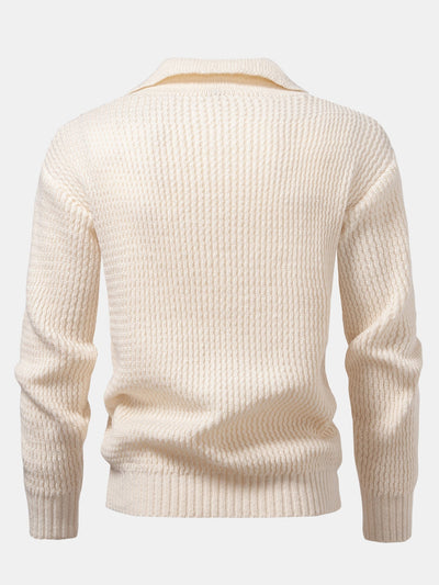 Ademar® | Long Sleeve Wave Jacquard Knit V Neck Polo Shirt