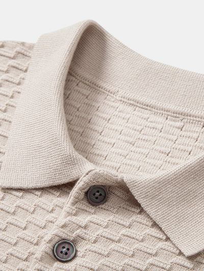 Aquilino® | Long Sleeve Textured Knit  Polo Shirt