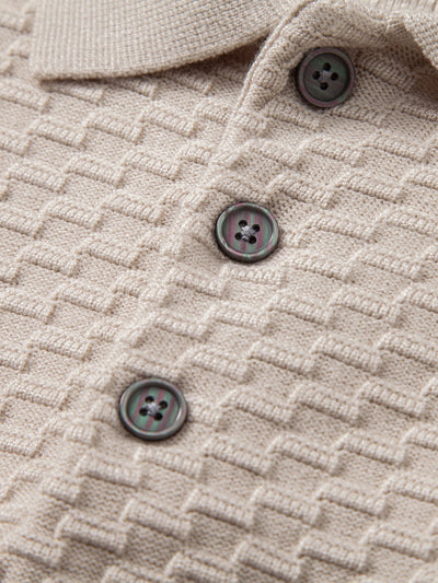 Aquilino® | Long Sleeve Textured Knit  Polo Shirt