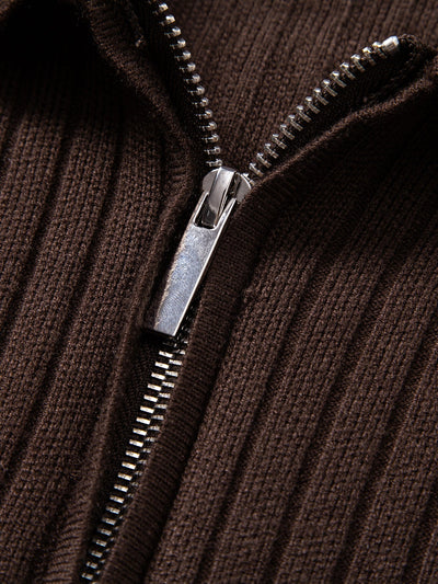 Aldemir® | Stripe Zip Knit Ribbed Polo Shirt