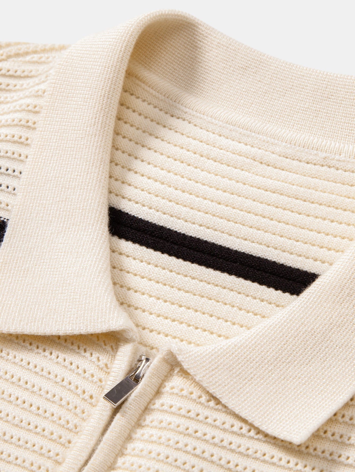 Albano® | Striped Textured Zip Knit Polo Shirt