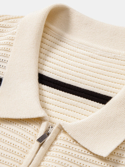 Albano® | Striped Textured Zip Knit Polo Shirt