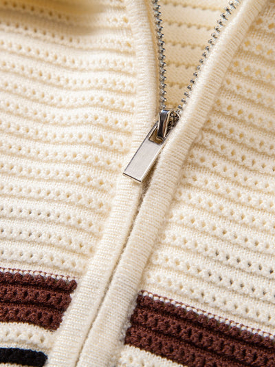 Albano® | Striped Textured Zip Knit Polo Shirt