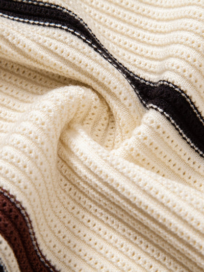 Albano® | Striped Textured Zip Knit Polo Shirt