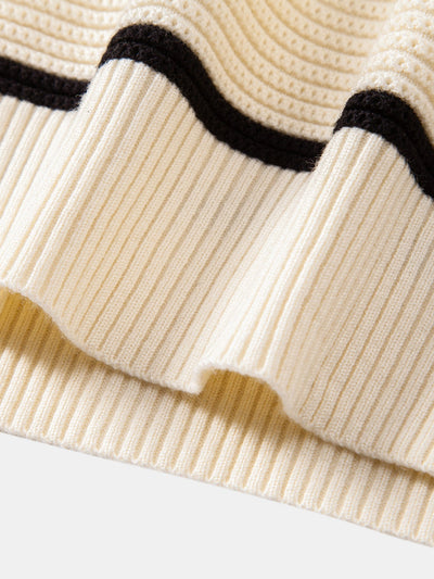 Albano® | Striped Textured Zip Knit Polo Shirt