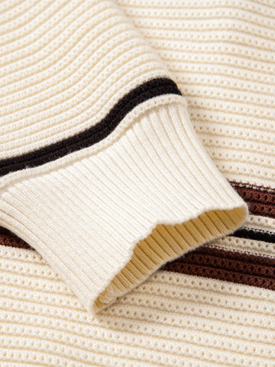 Albano® | Striped Textured Zip Knit Polo Shirt