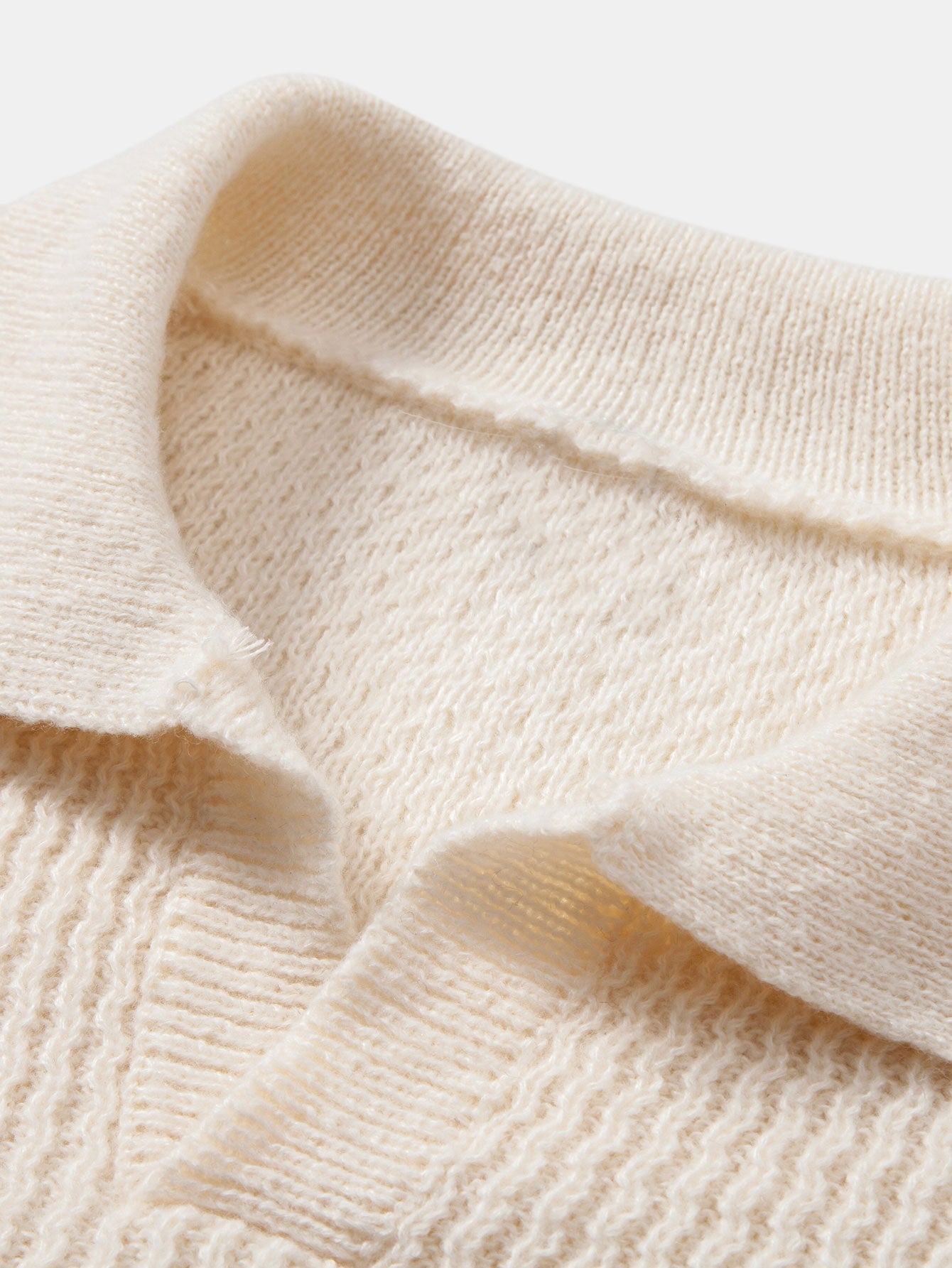 Ademar® | Long Sleeve Wave Jacquard Knit V Neck Polo Shirt