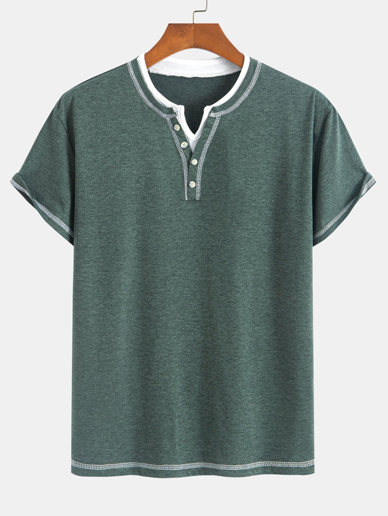 William® | 2-in-1 Notched Collar Contrast Stitching T-Shirt