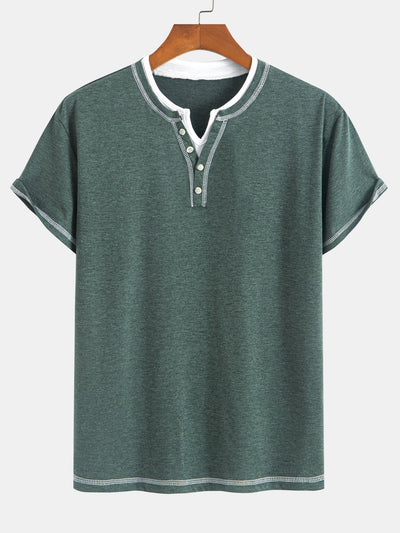 William® | 2-in-1 Notched Collar Contrast Stitching T-Shirt