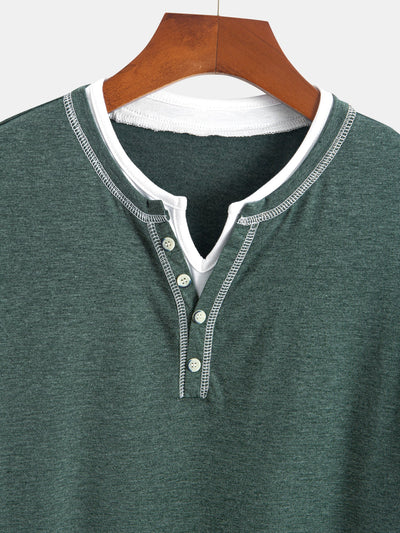 William® | 2-in-1 Notched Collar Contrast Stitching T-Shirt