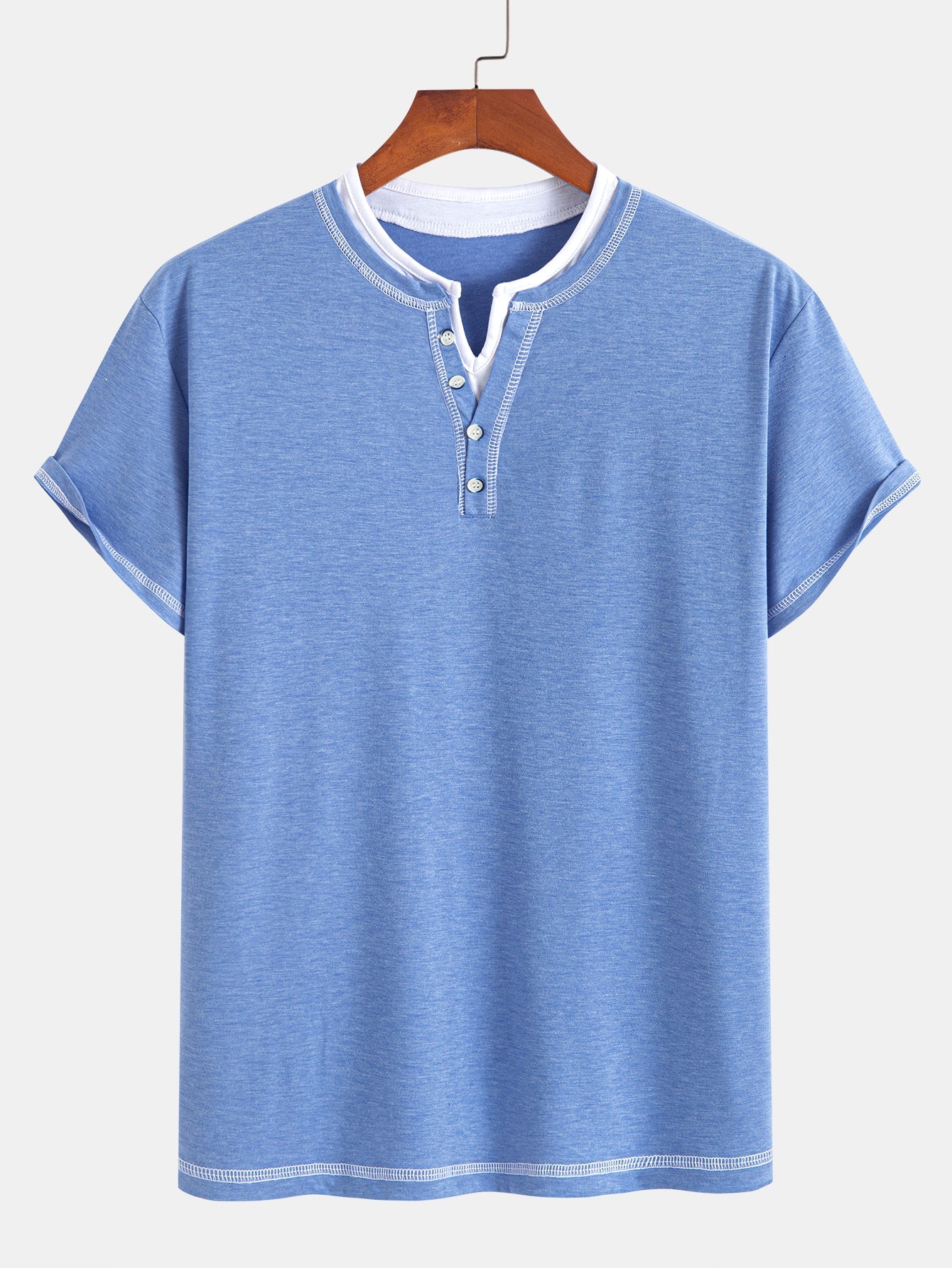 William® | 2-in-1 Notched Collar Contrast Stitching T-Shirt