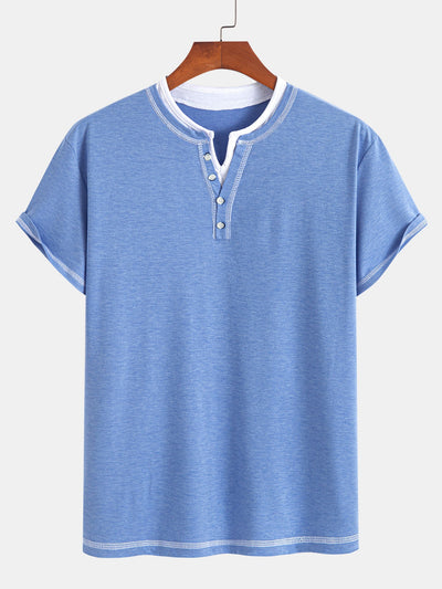 William® | 2-in-1 Notched Collar Contrast Stitching T-Shirt