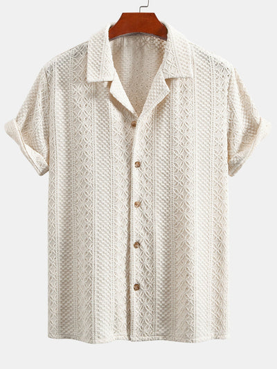 Luis® | Floral Checkerboard Jacquard Cuban Shirt