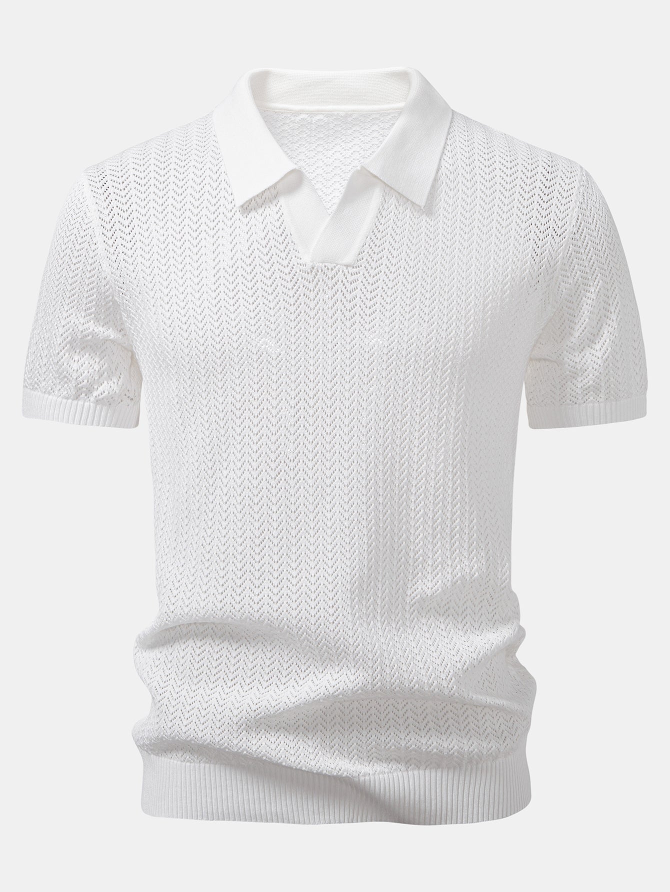 William | Textured Crochet V Neck Polo Shirt