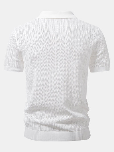 William | Textured Crochet V Neck Polo Shirt
