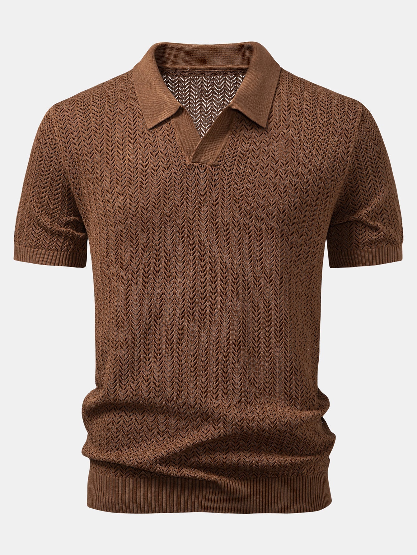 William | Textured Crochet V Neck Polo Shirt
