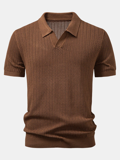 William | Textured Crochet V Neck Polo Shirt