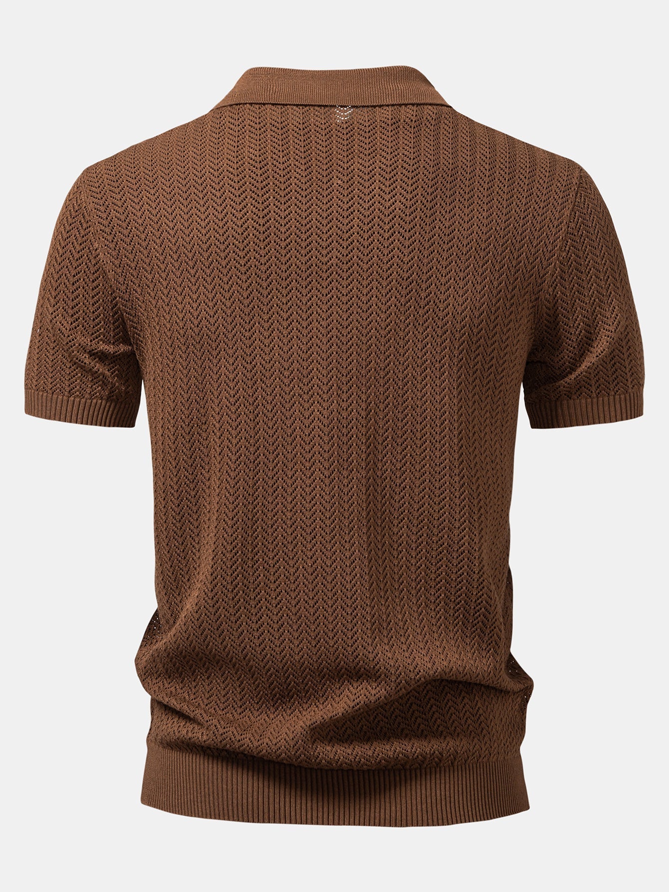 William | Textured Crochet V Neck Polo Shirt