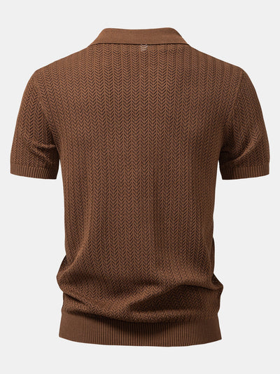 William | Textured Crochet V Neck Polo Shirt