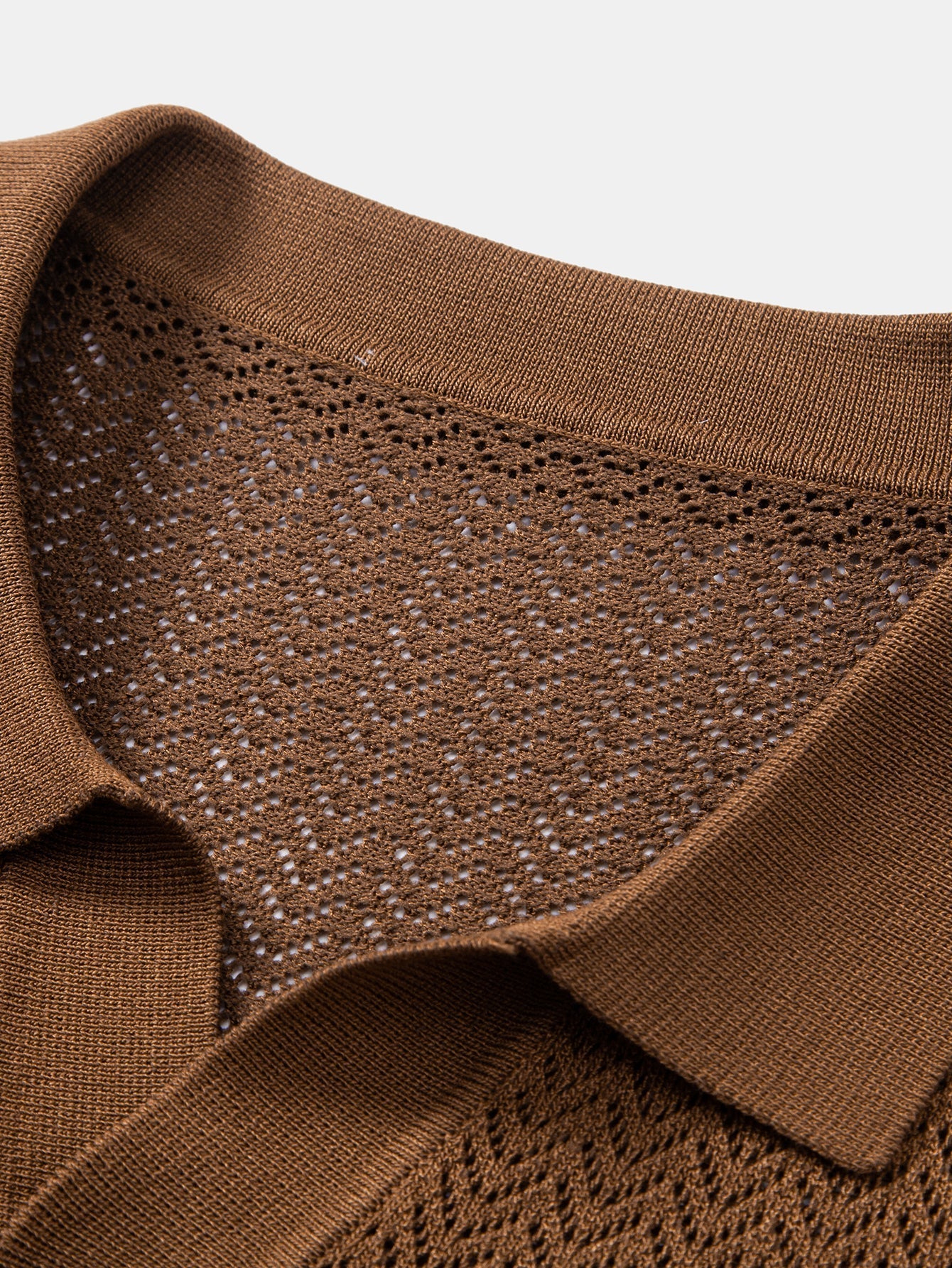 William | Textured Crochet V Neck Polo Shirt