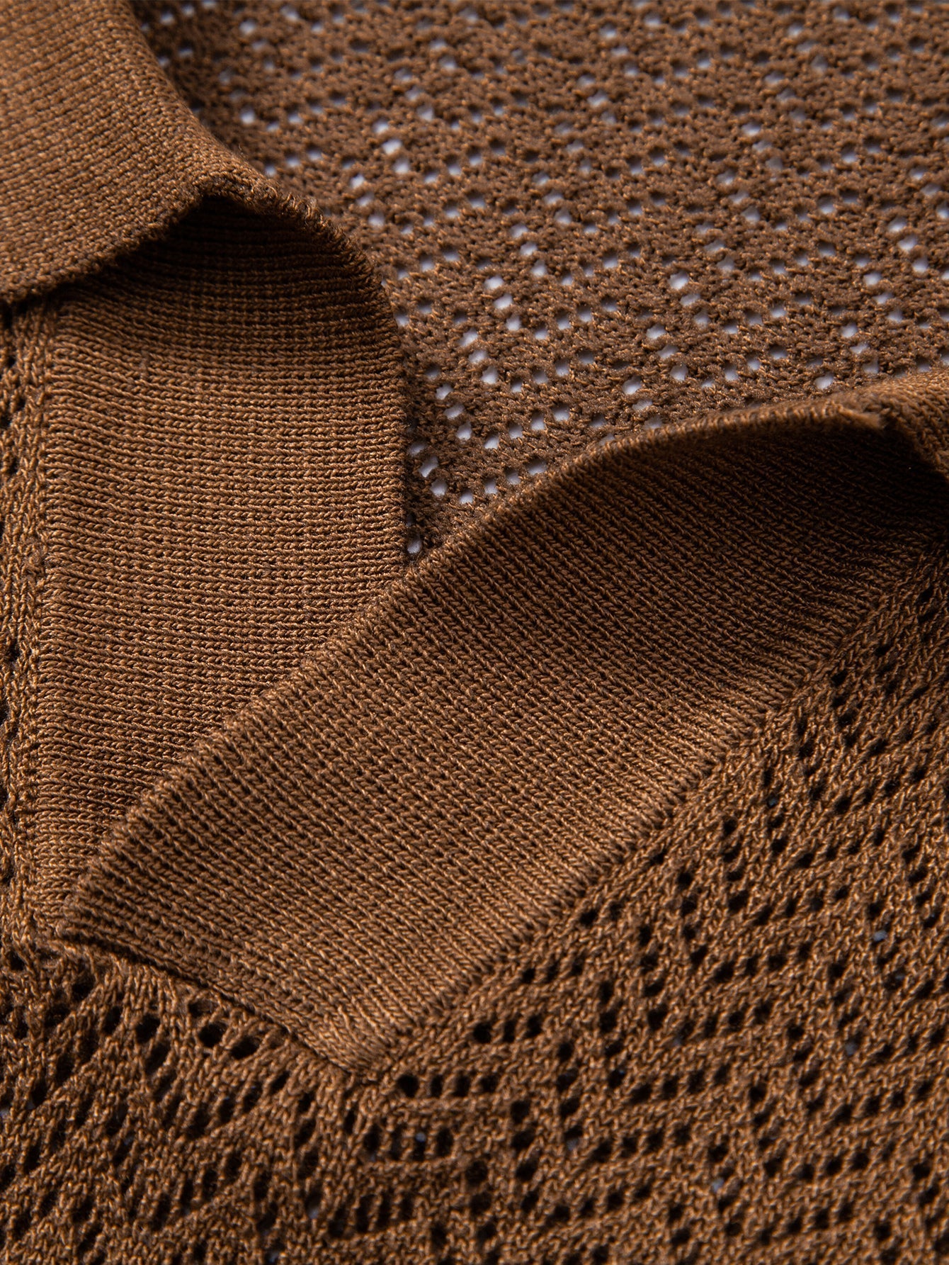 William | Textured Crochet V Neck Polo Shirt