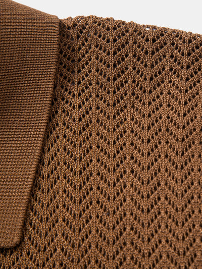 William | Textured Crochet V Neck Polo Shirt