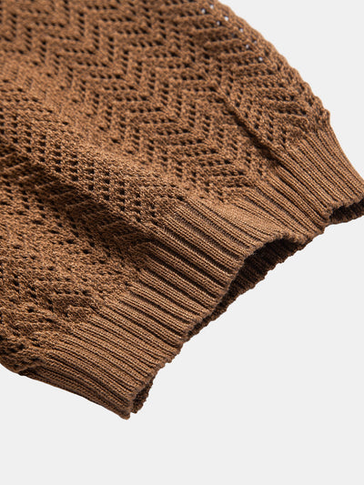 William | Textured Crochet V Neck Polo Shirt