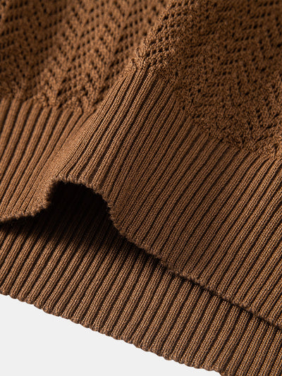 William | Textured Crochet V Neck Polo Shirt