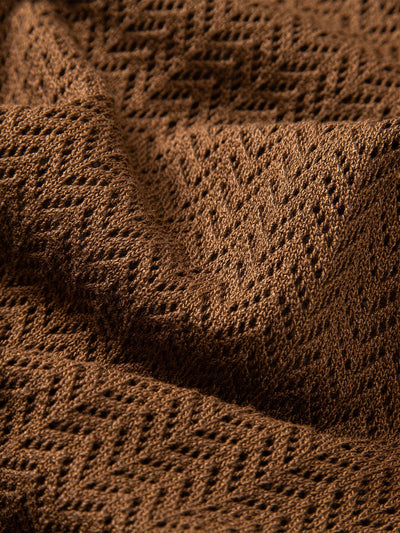 William | Textured Crochet V Neck Polo Shirt