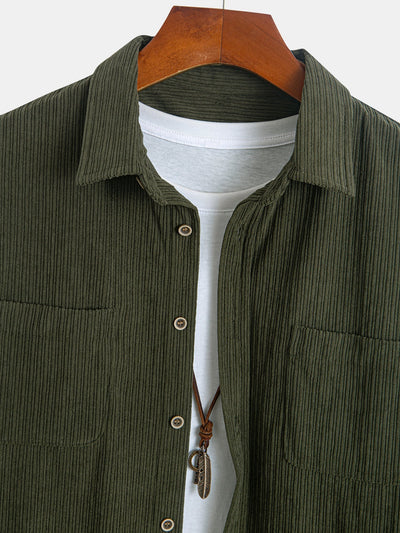 Kareem® | Long Sleeve Corduroy Pocket Button Up Shirt