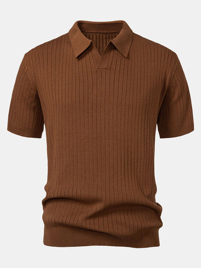 Connor | Stripe V Neck Knit Polo Shirt