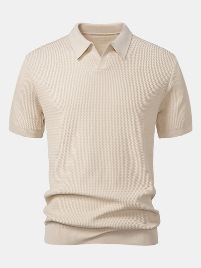 Caleb | Wave Jacquard Knit V Neck Polo Shirt