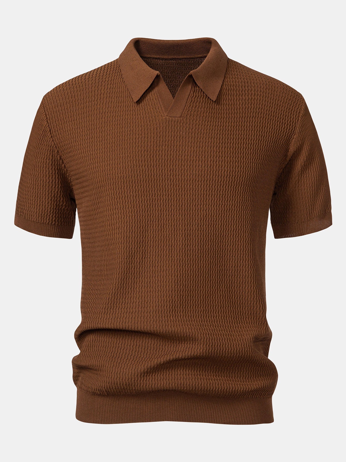 Caleb | Wave Jacquard Knit V Neck Polo Shirt