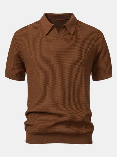 Caleb | Wave Jacquard Knit V Neck Polo Shirt